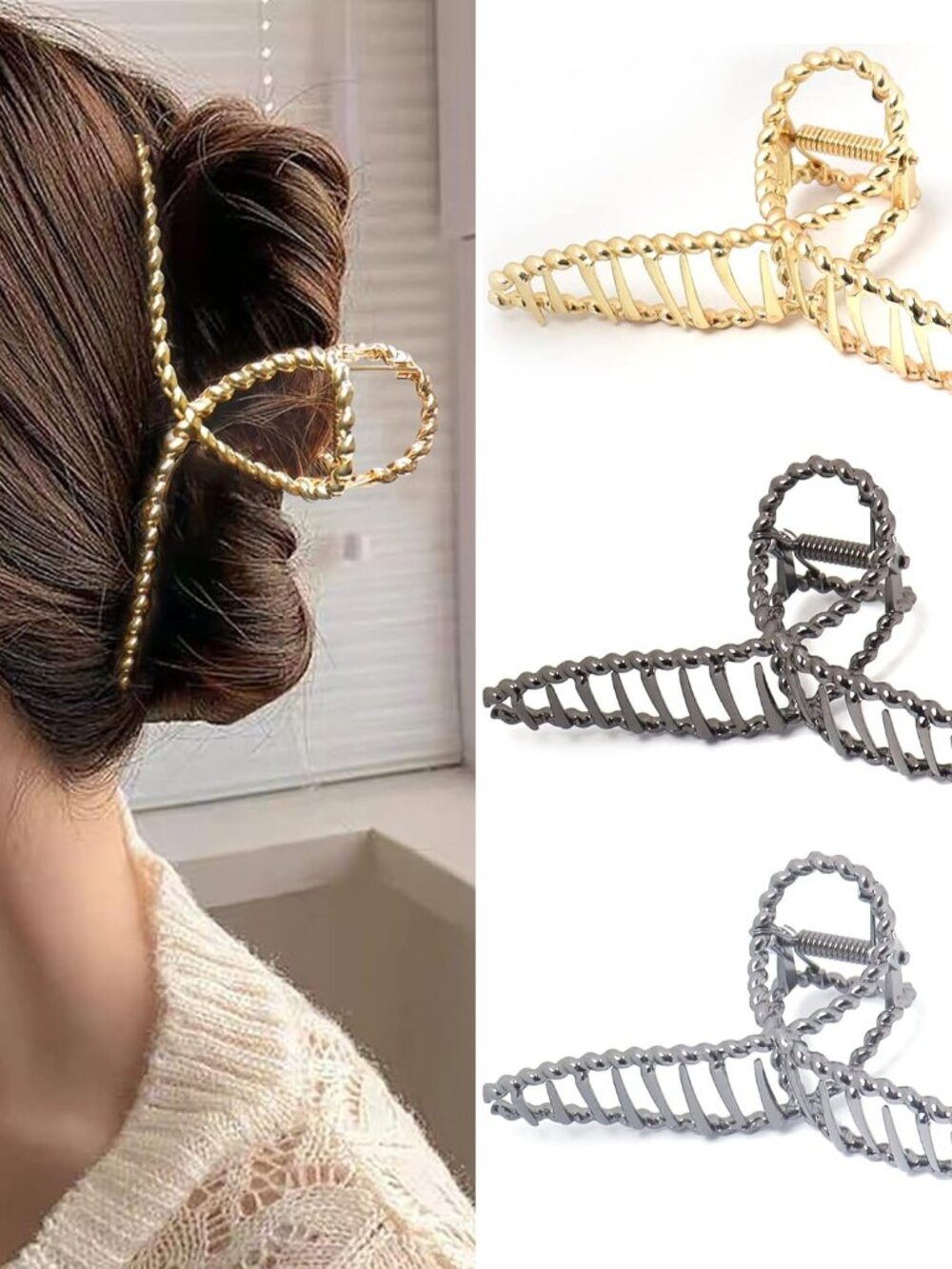 Bphne 3 Pack Metal Hair Clips for Women, 4.5 Inch Large Non Slip Claw Clips with